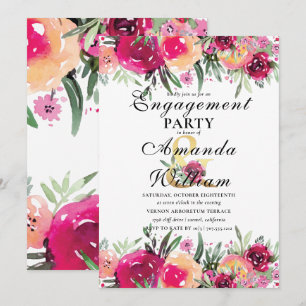 Watercolor Floral Pink Engagement Party Invitation