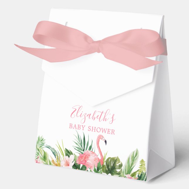 Watercolor Floral Pink Flamingo Shower Bow Favour Box (Front)