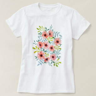 Watercolor Floral Pink Flowers Illustration T-Shirt