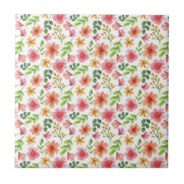 Watercolor Floral Pink Flowers Pattern-69677 Tile (Front)