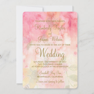 Watercolor Floral Pink Formal Wedding Invitation