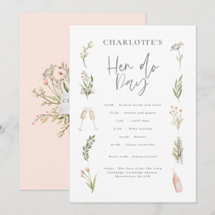 Watercolor floral pink girly hen do day itinerary