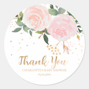 Watercolor Floral Pink Gold Baby Shower Sticker