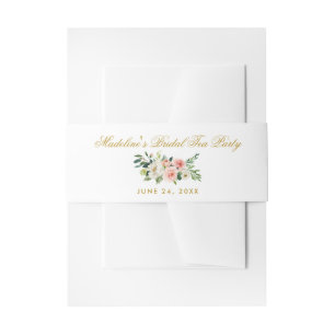 Watercolor Floral Pink Gold Bridal Tea Party Invitation Belly Band