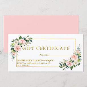 Watercolor Floral Pink Gold Gift Certificate