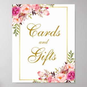Watercolor Floral Pink Gold Wedding Cards Gifts Poster