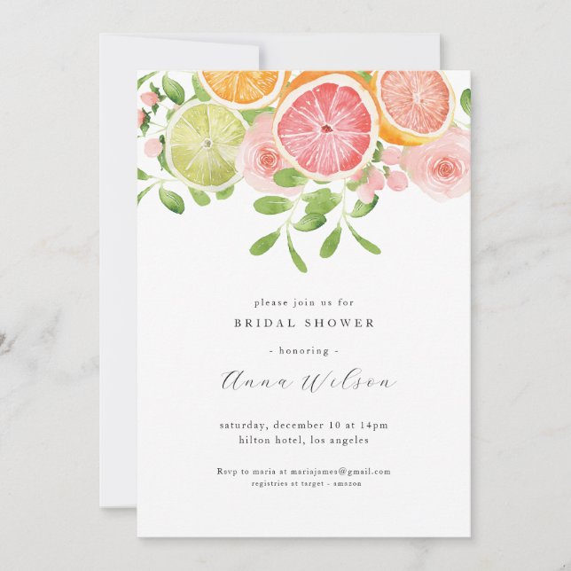 Watercolor Floral Pink Green Bridal Shower  Invitation (Front)