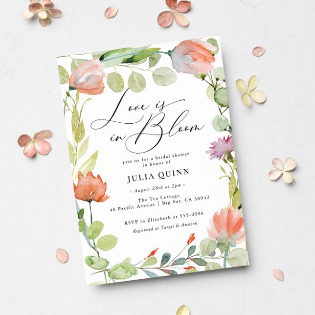 Watercolor Floral Pink Green Bridal Shower Invitation (Creator Uploaded)