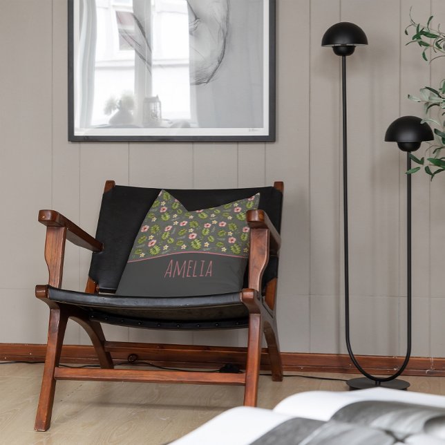 Watercolor floral pink grey pattern name cushion (Creator Uploaded)