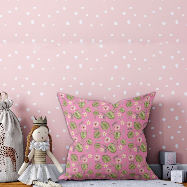 Watercolor floral pink kid throw pillow (Creator Uploaded)