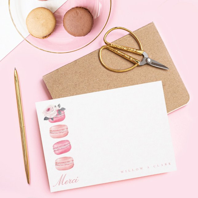 Watercolor Floral Pink Macaron Merci/Thank You Card (Creator Uploaded)