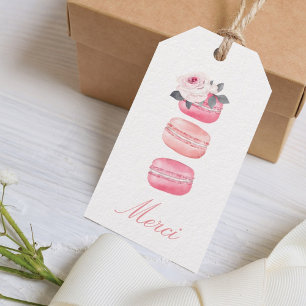 Watercolor Floral Pink Macaron Merci/Thank You Gift Tags