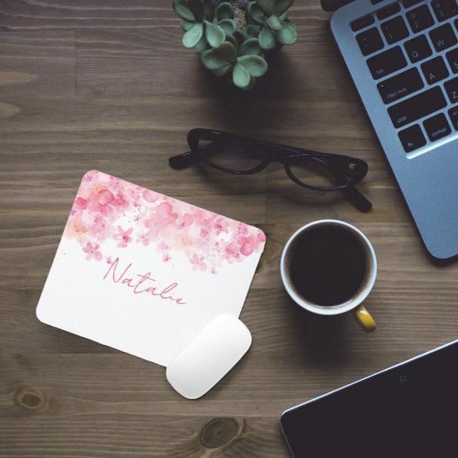 Watercolor floral pink name mouse pad (Creator Uploaded)