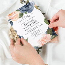 Watercolor Floral Pink Navy Oh Baby Shower