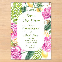 Watercolor Floral Pink Peonies Tulips Quinceañera