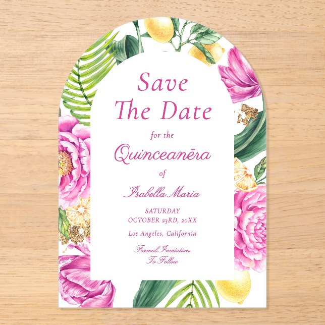 Watercolor Floral Pink Peonies Tulips Quinceañera Acrylic Invitations (Front)