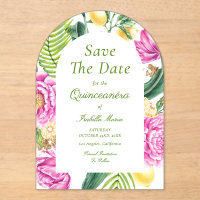 Watercolor Floral Pink Peonies Tulips Quinceañera