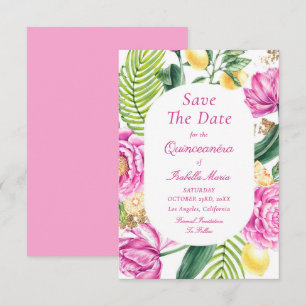 Watercolor Floral Pink Peonies Tulips Quinceañera Save The Date