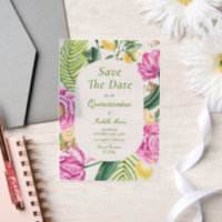 Watercolor Floral Pink Peonies Tulips Quinceañera