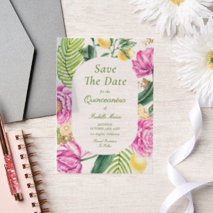 Watercolor Floral Pink Peonies Tulips Quinceañera Vellum Invitations