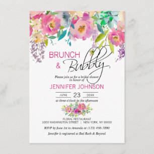 Watercolor Floral Pink Purple Bridal Brunch Invitation