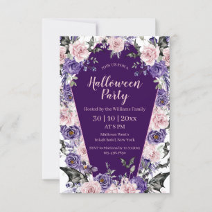 watercolor floral pink purple grave halloween invitation