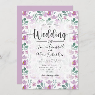 Watercolor floral Pink Purple Wedding Invitation