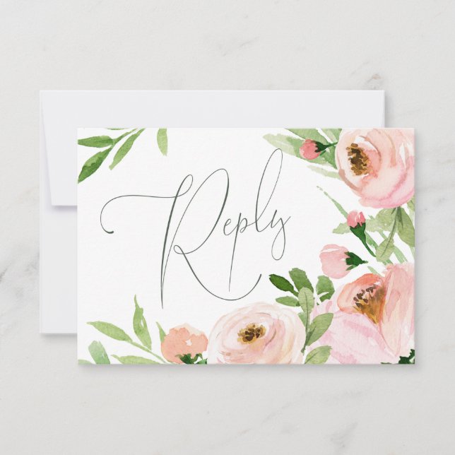 Watercolor floral pink reply card (Front)