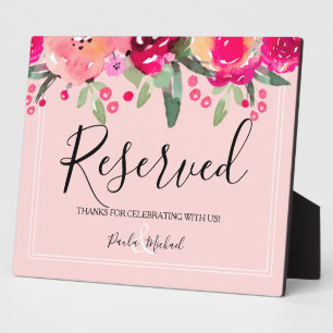 Watercolor Floral Pink Reserved Sign Plaque