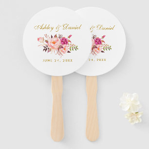 Watercolor Floral Pink Rose Blush Wedding R Hand Fan
