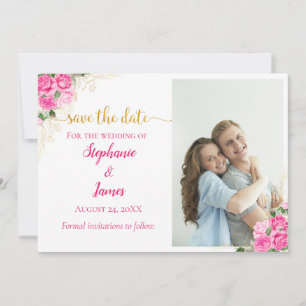 Watercolor Floral Pink Roses Photo Wedding Save The Date