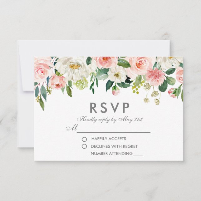 Watercolor Floral Pink Silver RSVP Wedding P (Front)