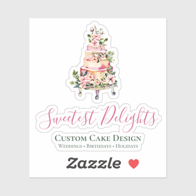 Watercolor Floral Pink Wedding Cake Bakery Logo (Sheet)