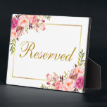 Watercolor Floral Pink Wedding Reserved 5x7 Table Plaque<br><div class="desc">Watercolor Floral Pink Blush Gold Wedding Reserved 5x7 Table Plaque</div>