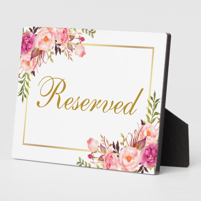 Watercolor Floral Pink Wedding Reserved 5x7 Table Plaque (Side)