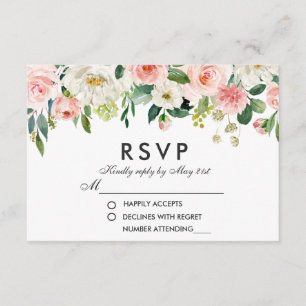 Watercolor Floral Pink White RSVP Wedding Card