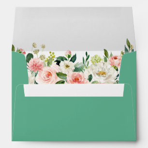 Watercolor Floral Pink White Wedding Neo Mint Envelope