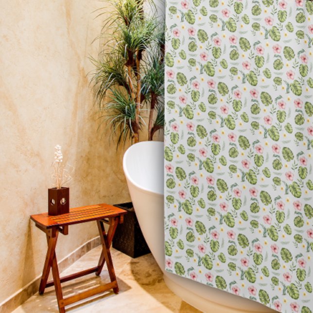Watercolor floral pink  yellow elegant  shower curtain (Creator Uploaded)