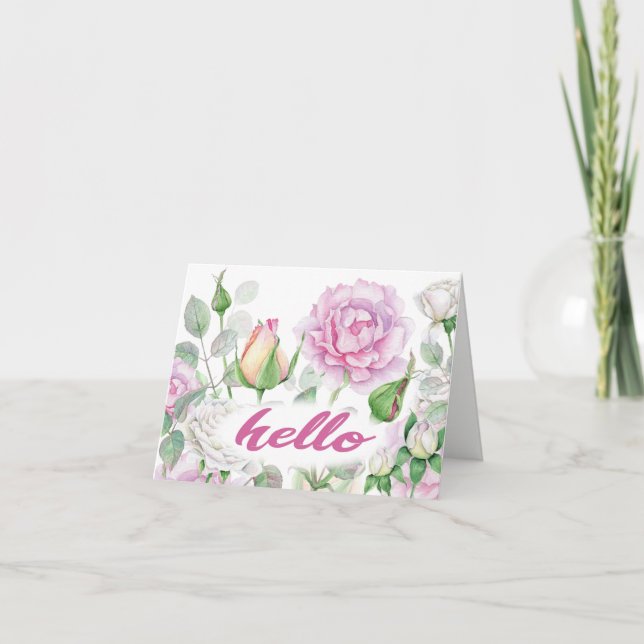watercolor floral pinks hello card (Front)