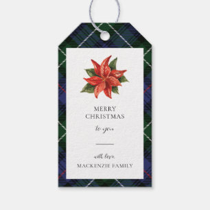 Watercolor Floral Plaid Script Rustic Christmas Gift Tags