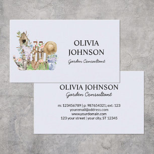 Watercolor Floral Plant Gardening Tools Business Business Card