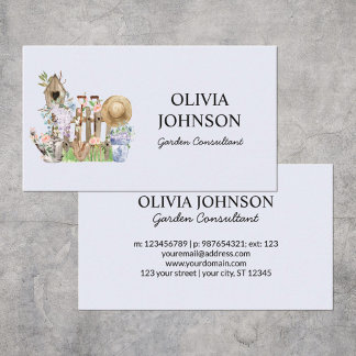 Watercolor Floral Plant Gardening Tools Business Card