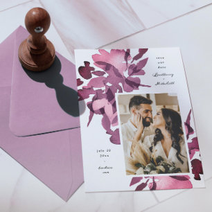 Watercolor Floral Plum Photo Save the Date Invitation