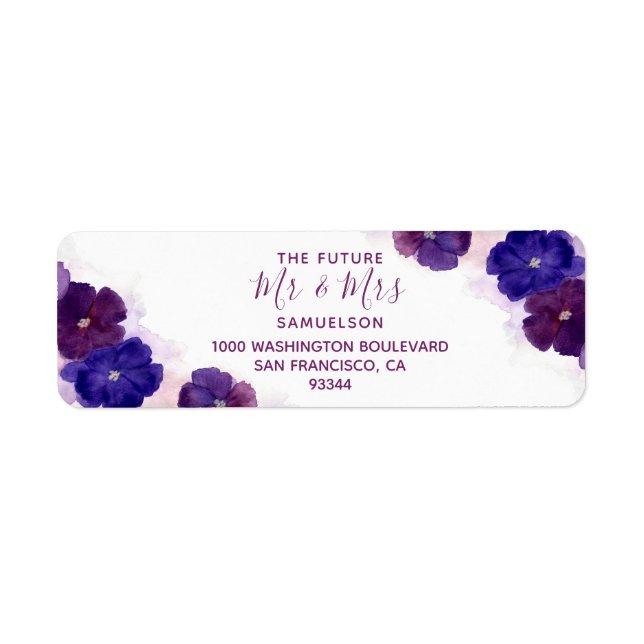 Watercolor Floral Plum Purple Mr & Mrs Wedding (Front)