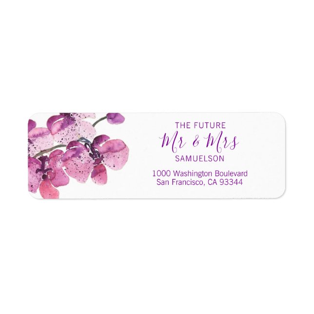 Watercolor Floral Plum Purple Orchids Wedding (Front)