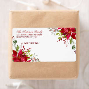 Watercolor Floral Poinsettia Holiday Red Mailing