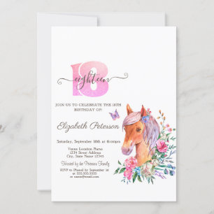 Watercolor Floral Ponny 18th Birthday Invitation