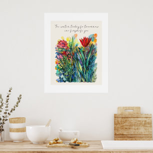 Watercolor floral poster with quote 