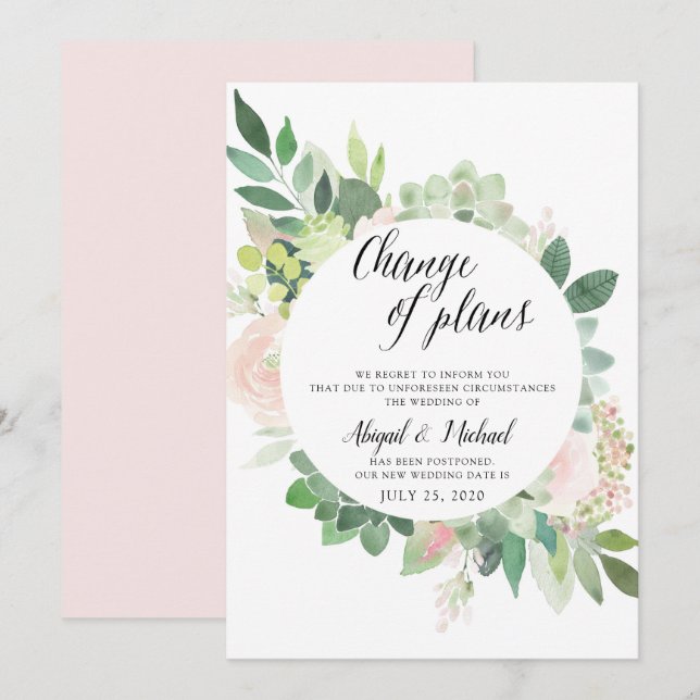 Watercolor Floral Postponed Wedding Update Card (Front/Back)