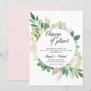 Watercolor Floral Postponed Wedding Update Card
